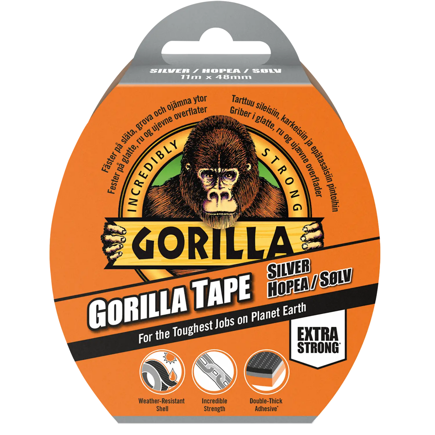 GORILLA TAPE SØLV 11M